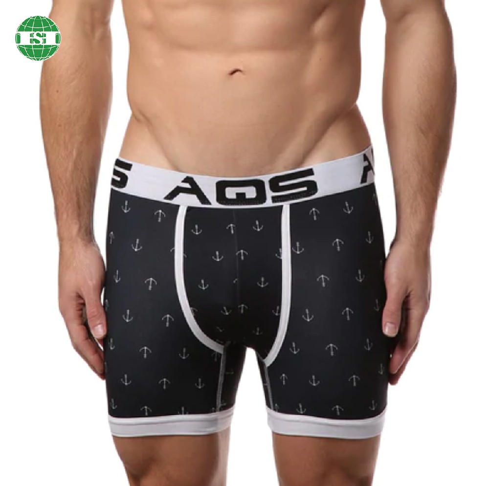 Black printed athletic polyester boxer briefs for male
