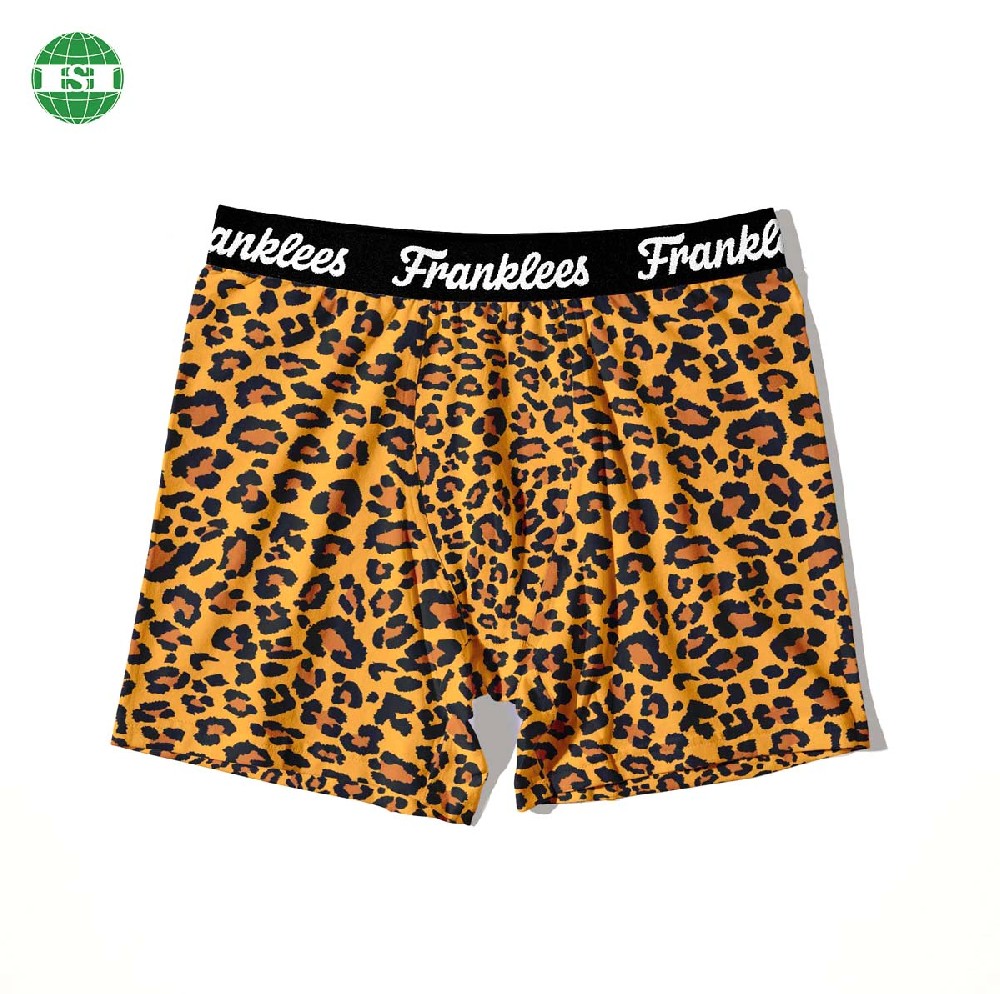 Leopard print men's boxer briefs 90% polyester 10% spandex customized underwear