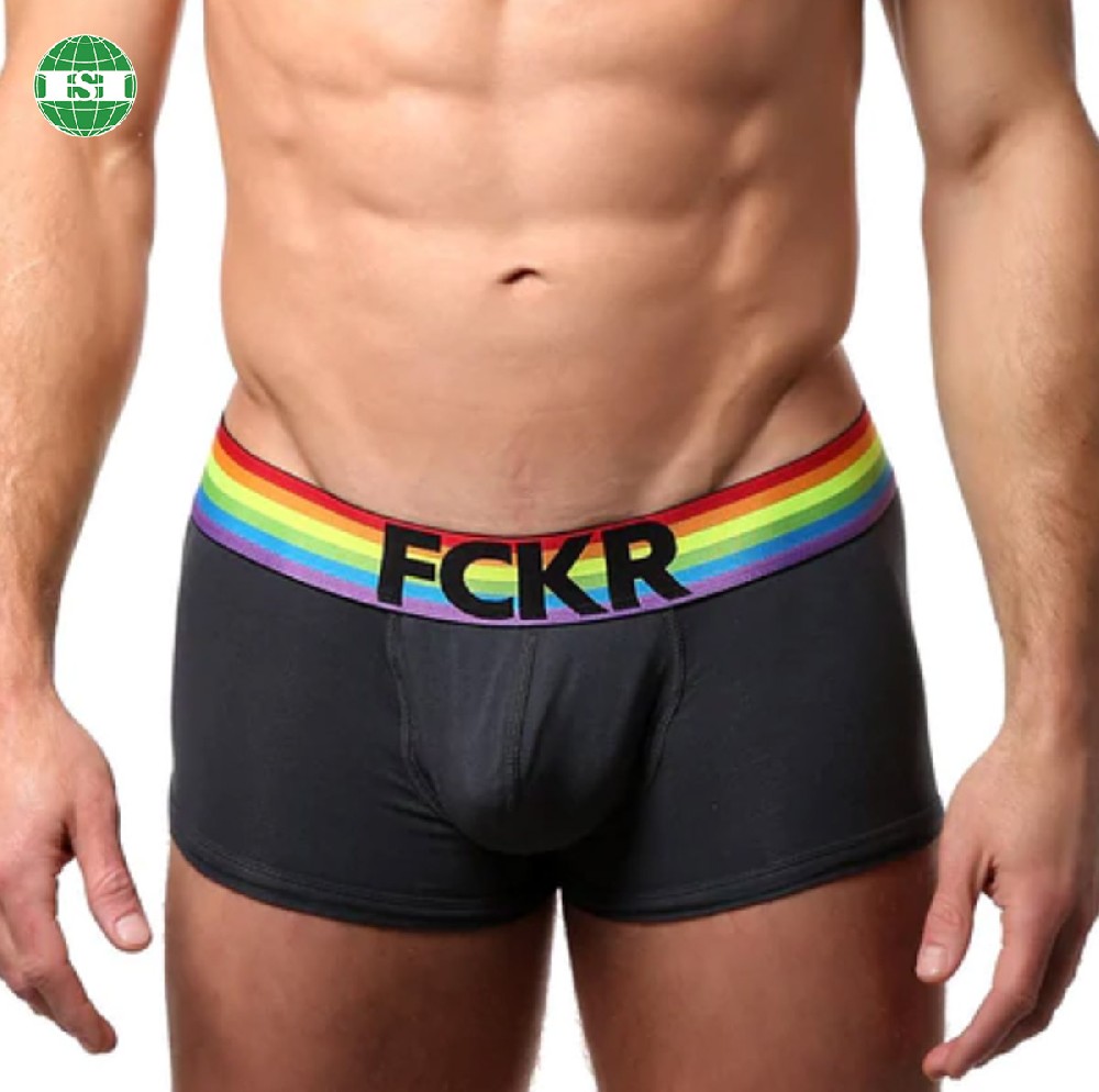 Customized logo rainbow waistband men's trunks grey modal underwear