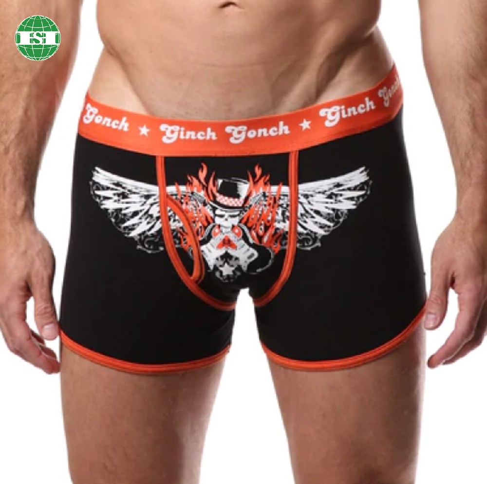 Custom logo graphic print open fly pouch men's trunks underwear