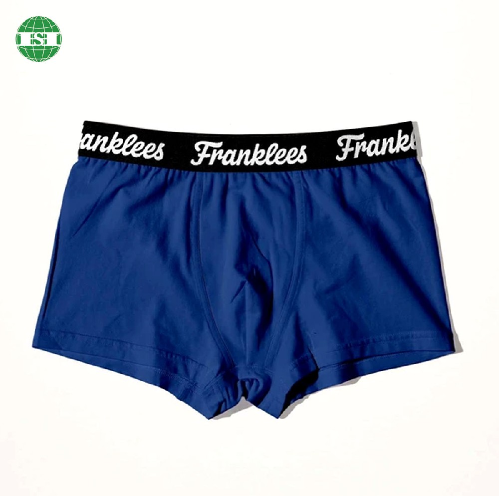 Custom logo men's cotton boxer shorts trunks blue underwear