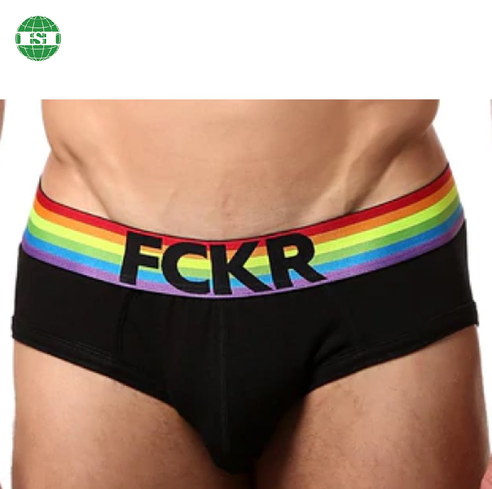 Black cotton briefs rainbow waistband men's underwear