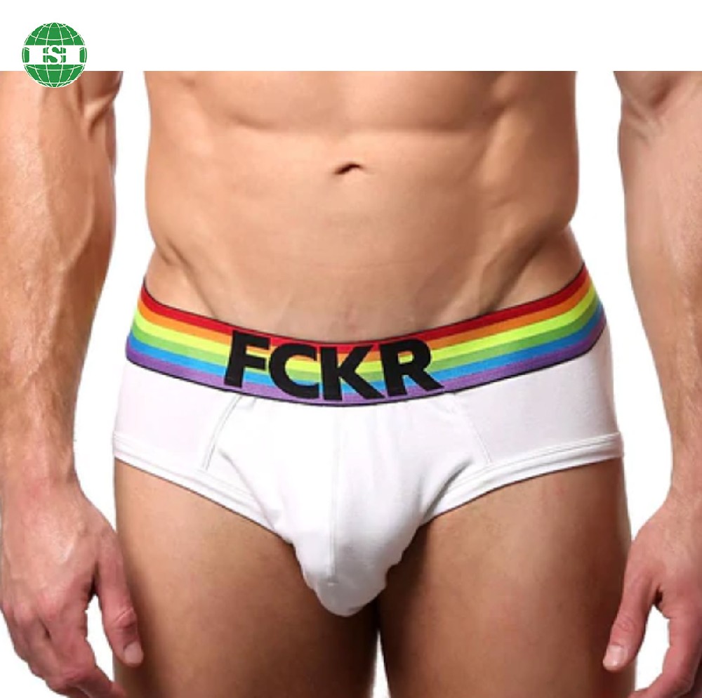 White modal spandex briefs rainbow waistband customized men's underwear