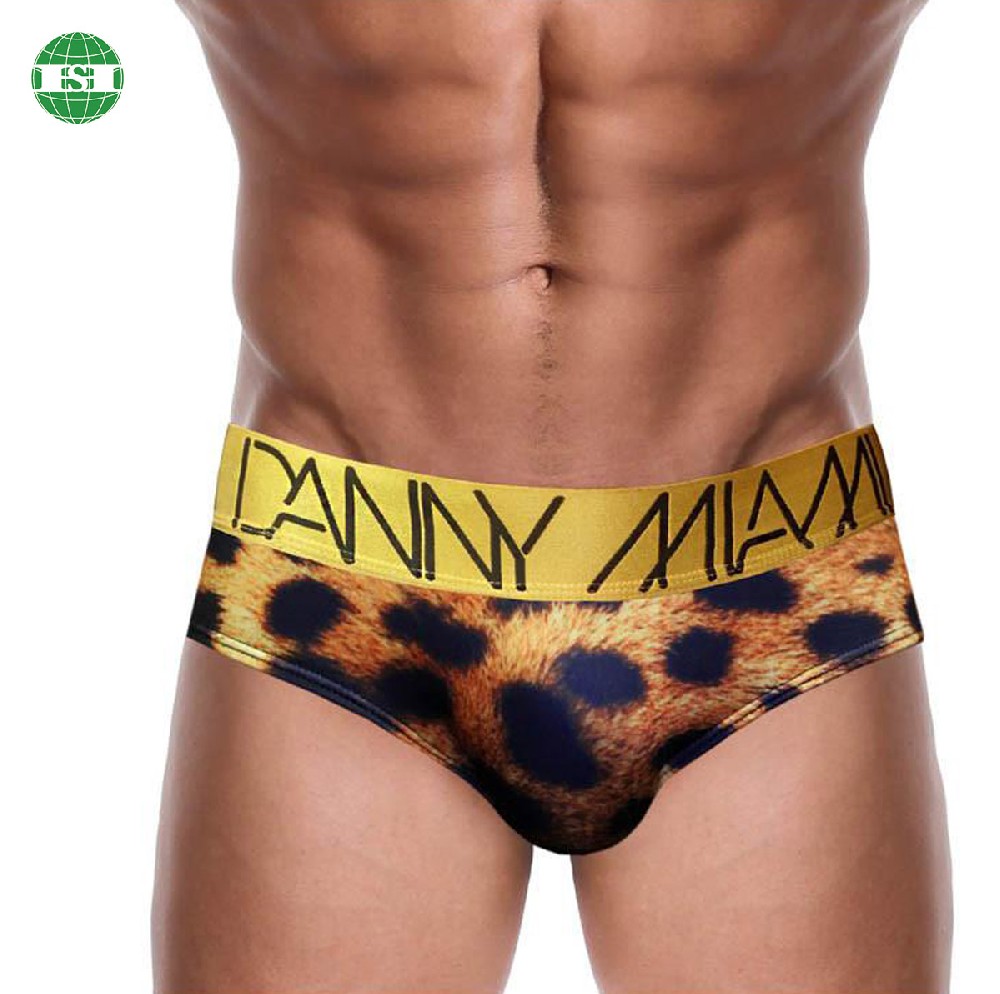 Leopard print luxury briefs customized logo waistband men's underwear
