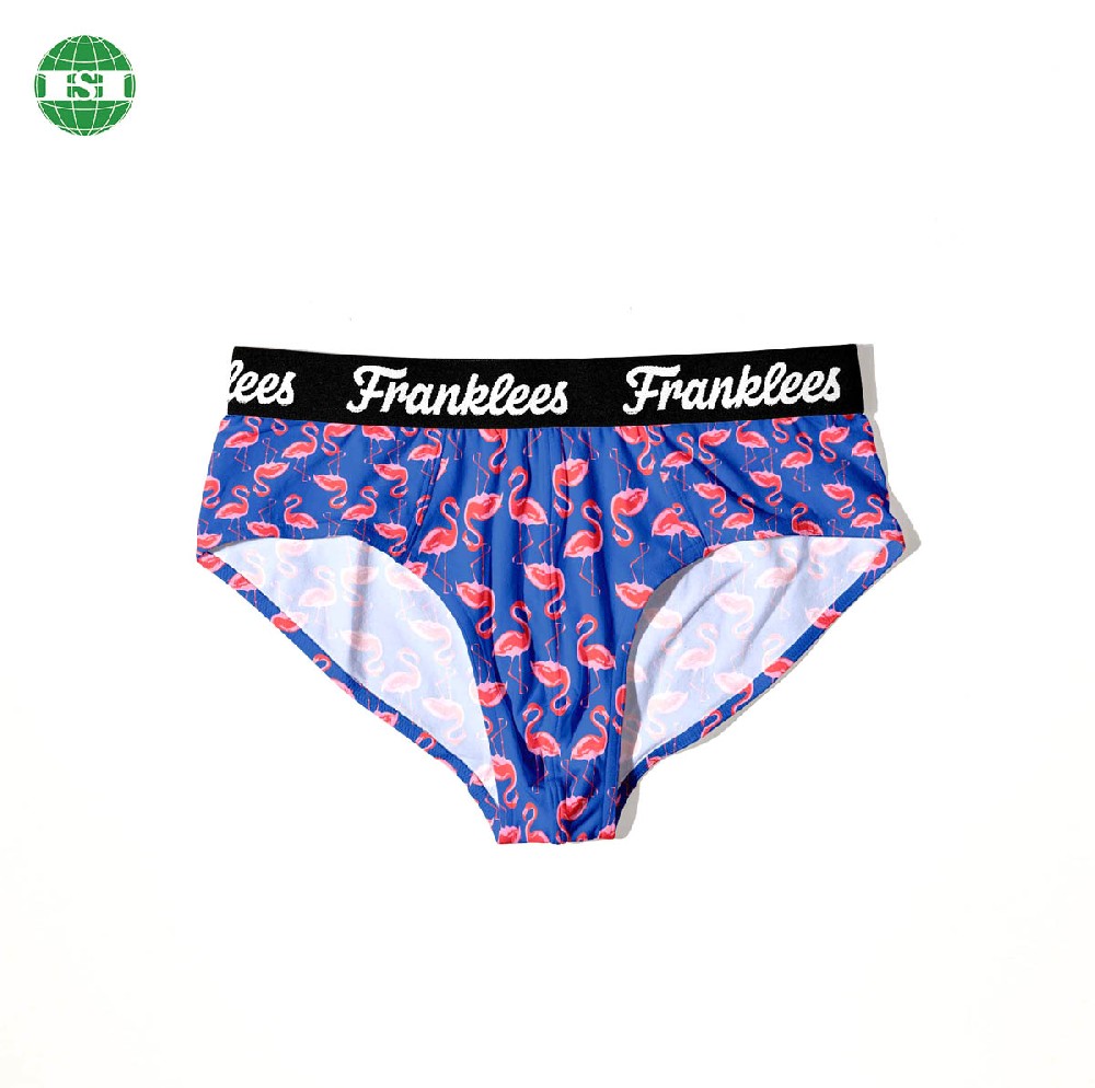 Flamingo print polyester briefs customized logo men's underwear