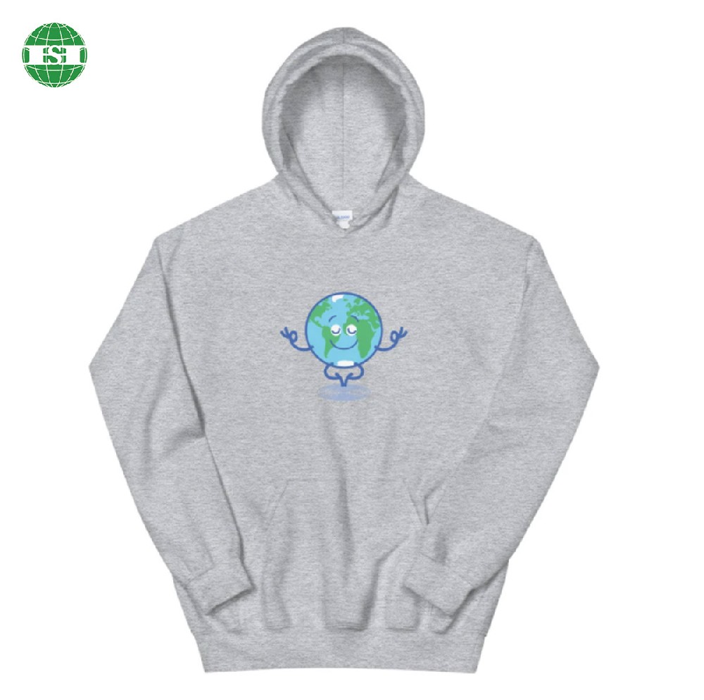 Grey cotton earth print men's pull over hoodies full customization with your own graphic