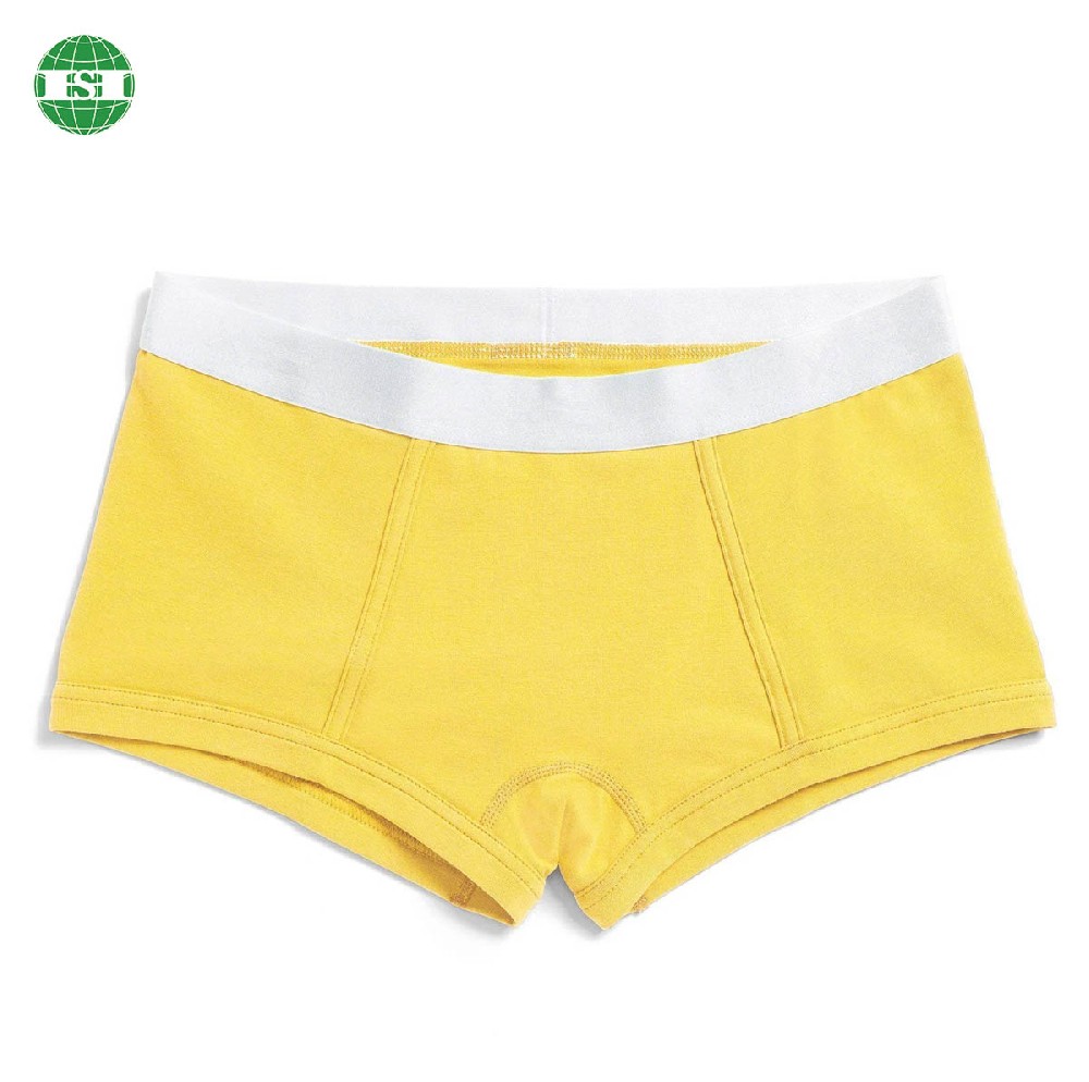 Yellow cotton spandex boy shorts for female customized with your own tech pack