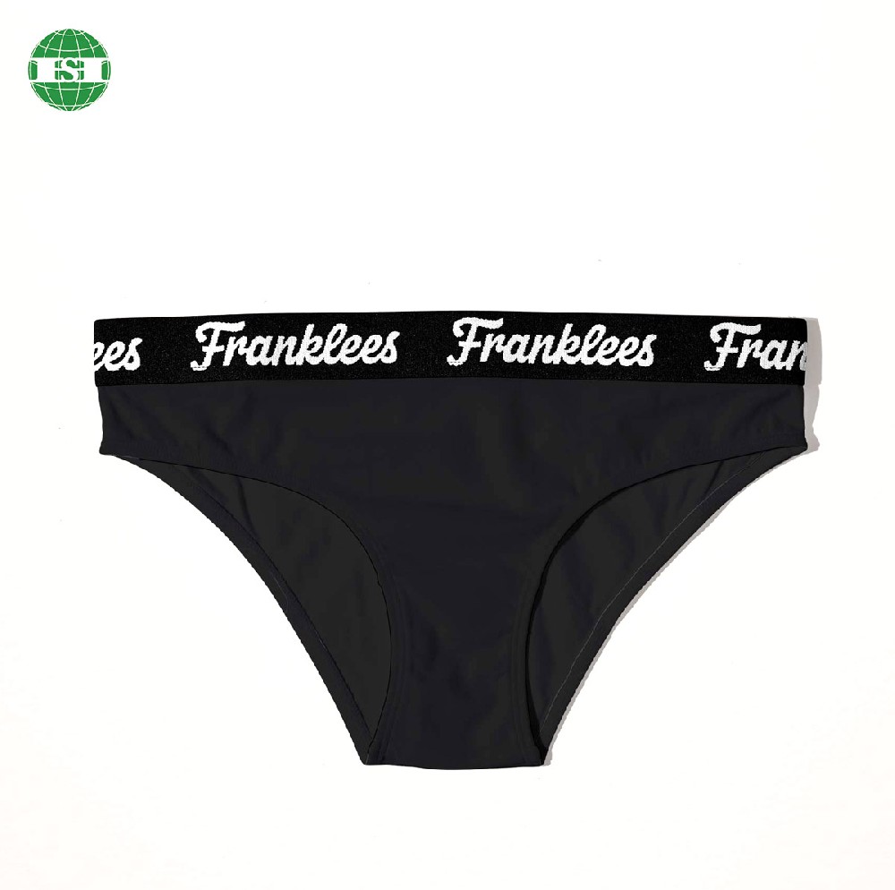 Black soft cotton underwear briefs for women customized with your own logo on waistband