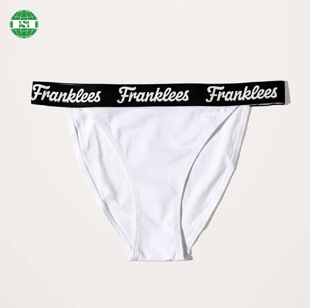 White cotton spandex women's thong underwear customized with your own logo lettering