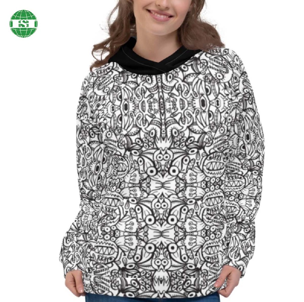 Black white graffiti women's pull over hoodies full customization with your own design