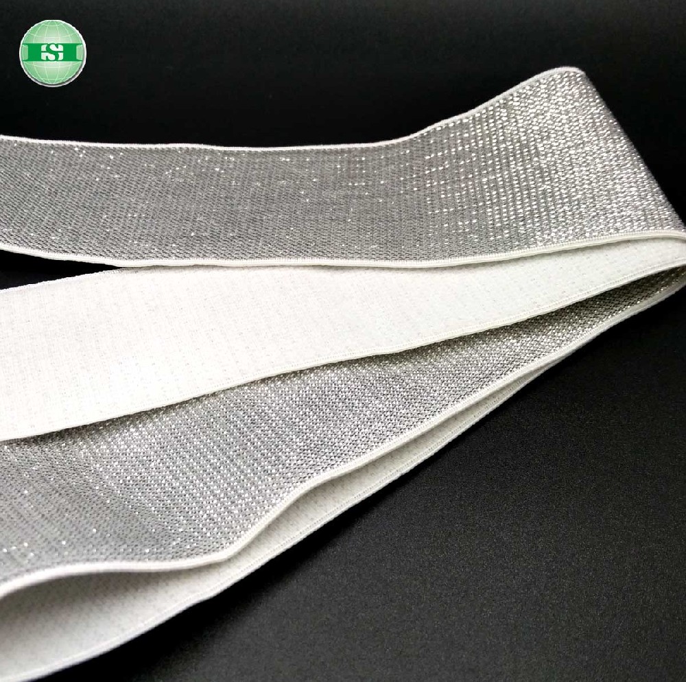 Silver metallic white background elastic strap