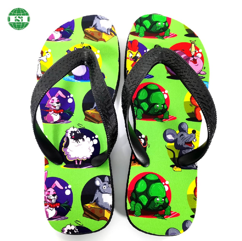 Cute animal print anti-slip rubber flip flops for kids and adults support customization