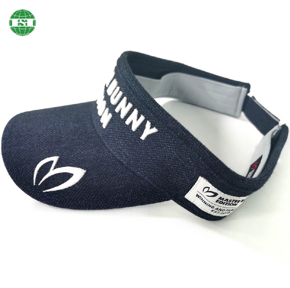 3D embroidered logo denim sun visor hats customized with your own tech pack