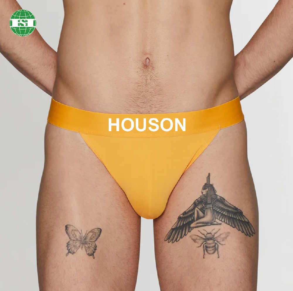 Men's yellow cotton thongs customised with your own brand name