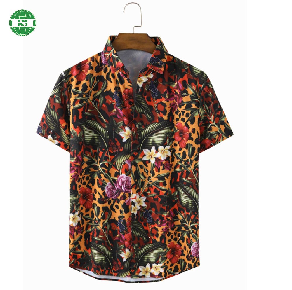 Floral print men's button up t-shirts full customization