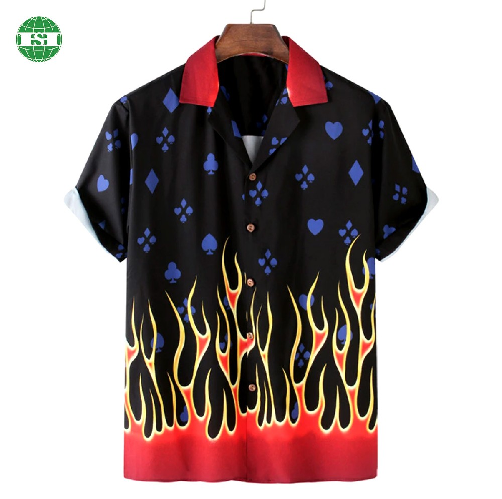 Fire design print button up t-shirts unisex size full customization