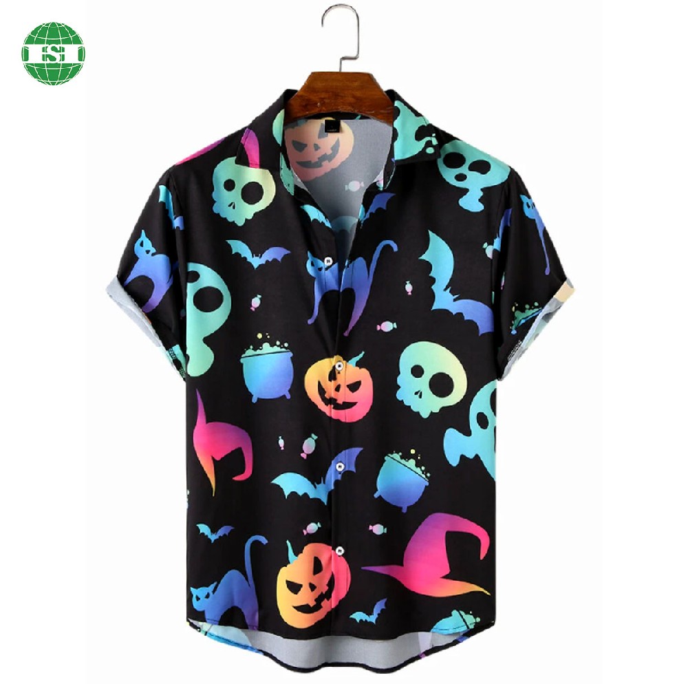 Halloween skull print button up t-shirts unisex full customization