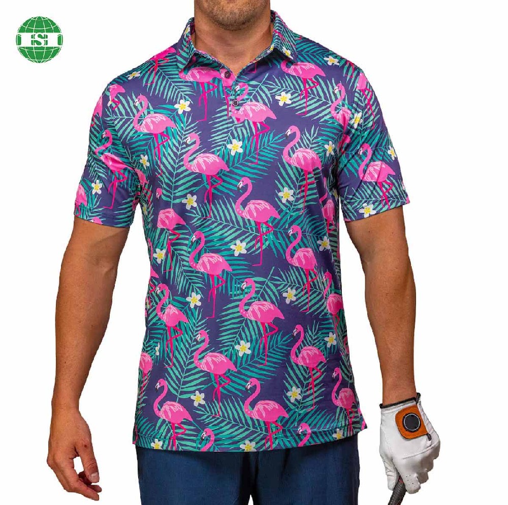 Flamingo print polo shirts full customization