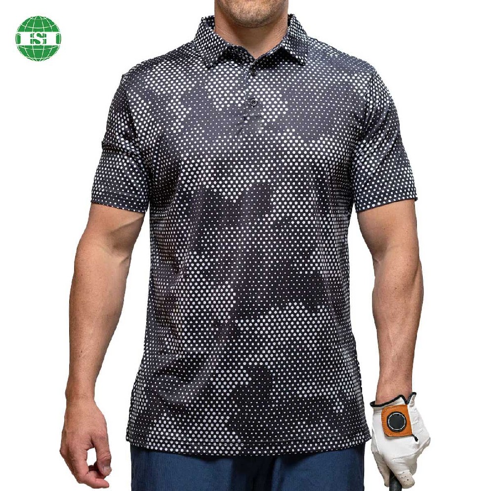 Grey checker print men's polo shirts full customization