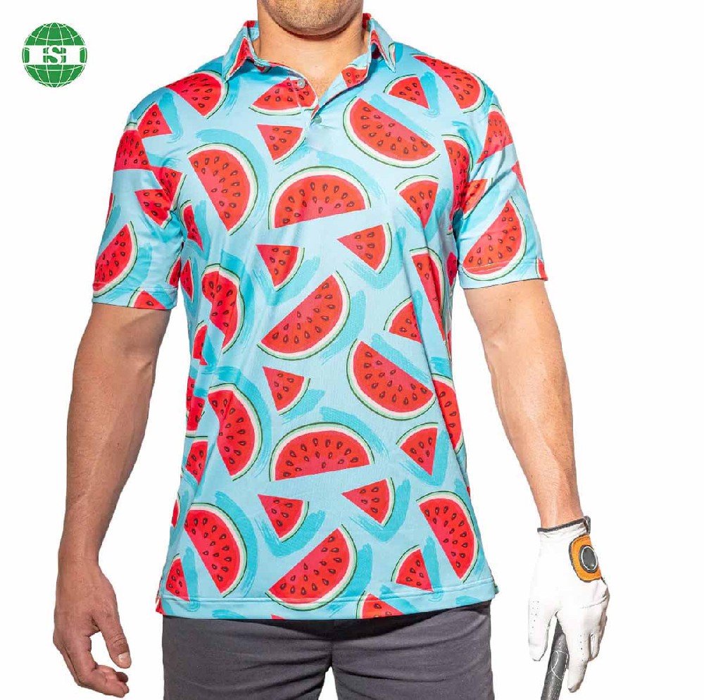 Watermelon print men's polo shirts polyester spandex full customization