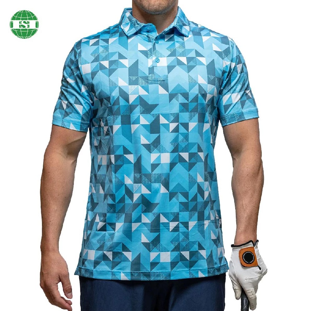 Blue checkered men's polo shirts polyester spandex full customization