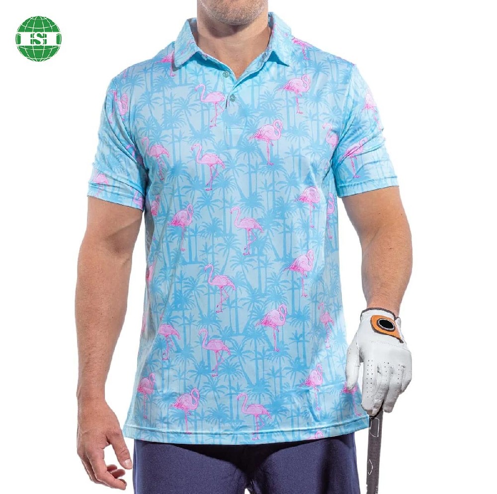 Flamingo print men's golf polo shirts customized design