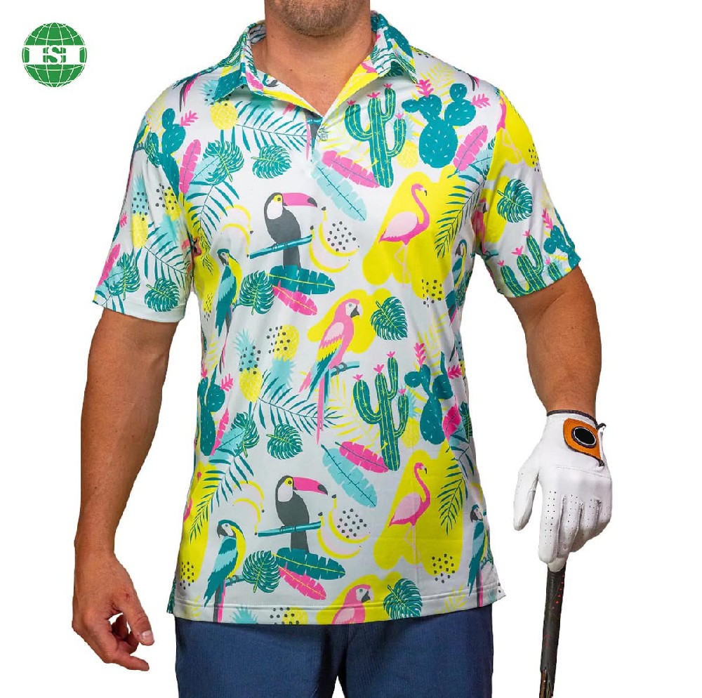 Cactus print men's golf polo shirts full customization