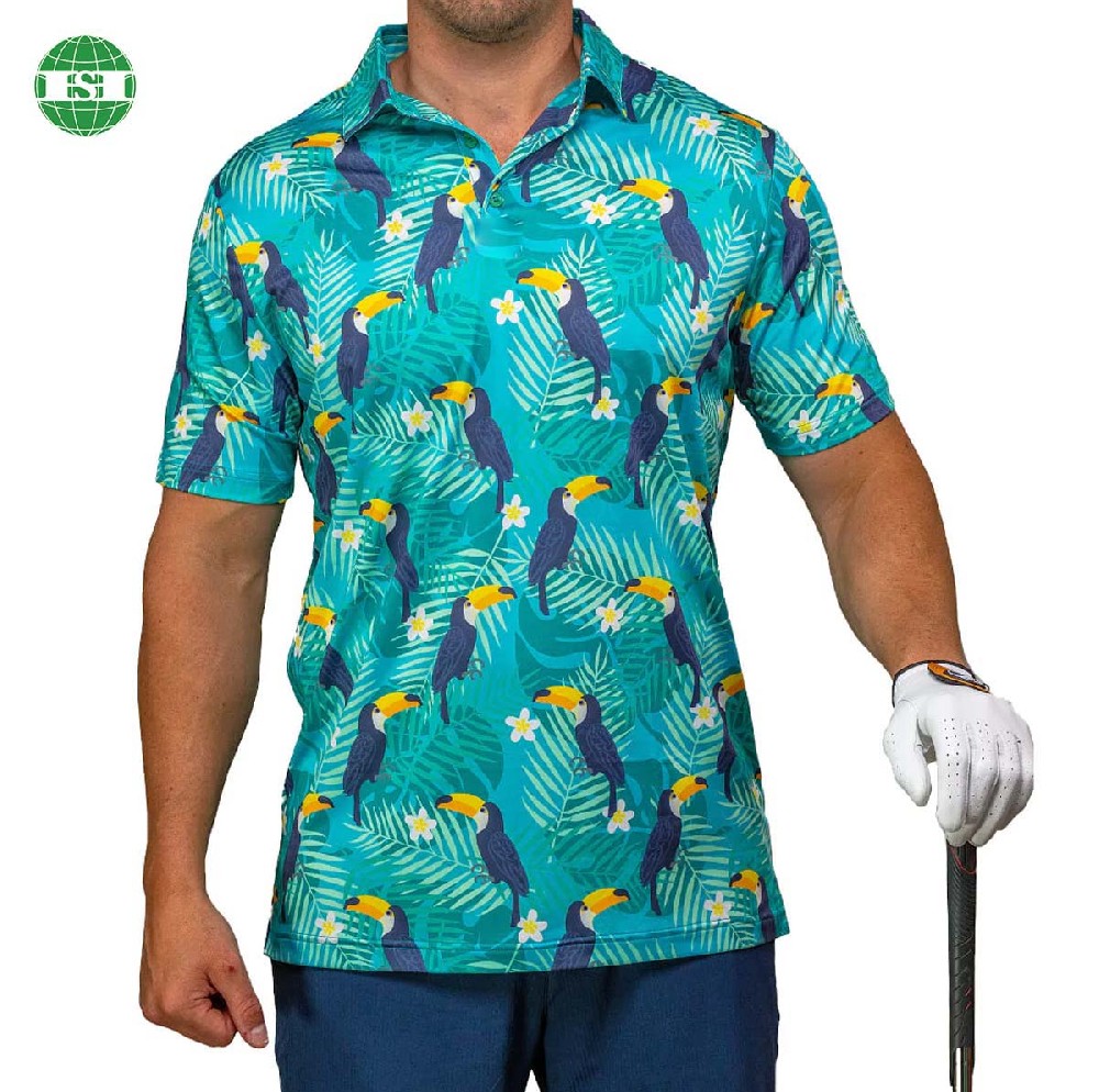 Toucans print men's golf polo shirts full customization