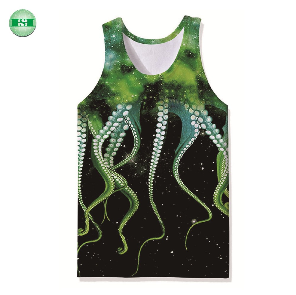 Octopus print polyester spandex tank top unisex full customization