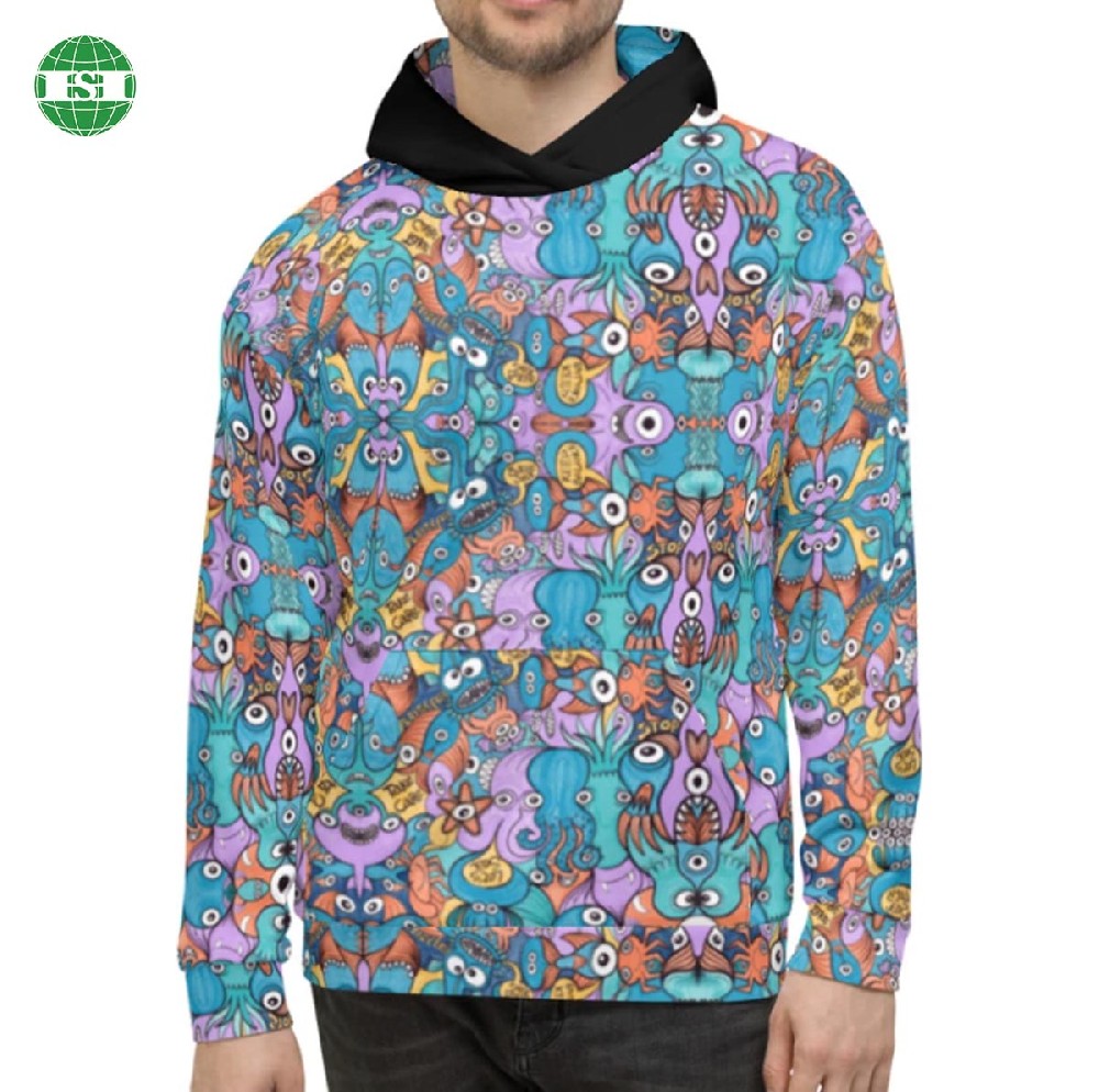Cute monster print pull over hoodies unisex full customization