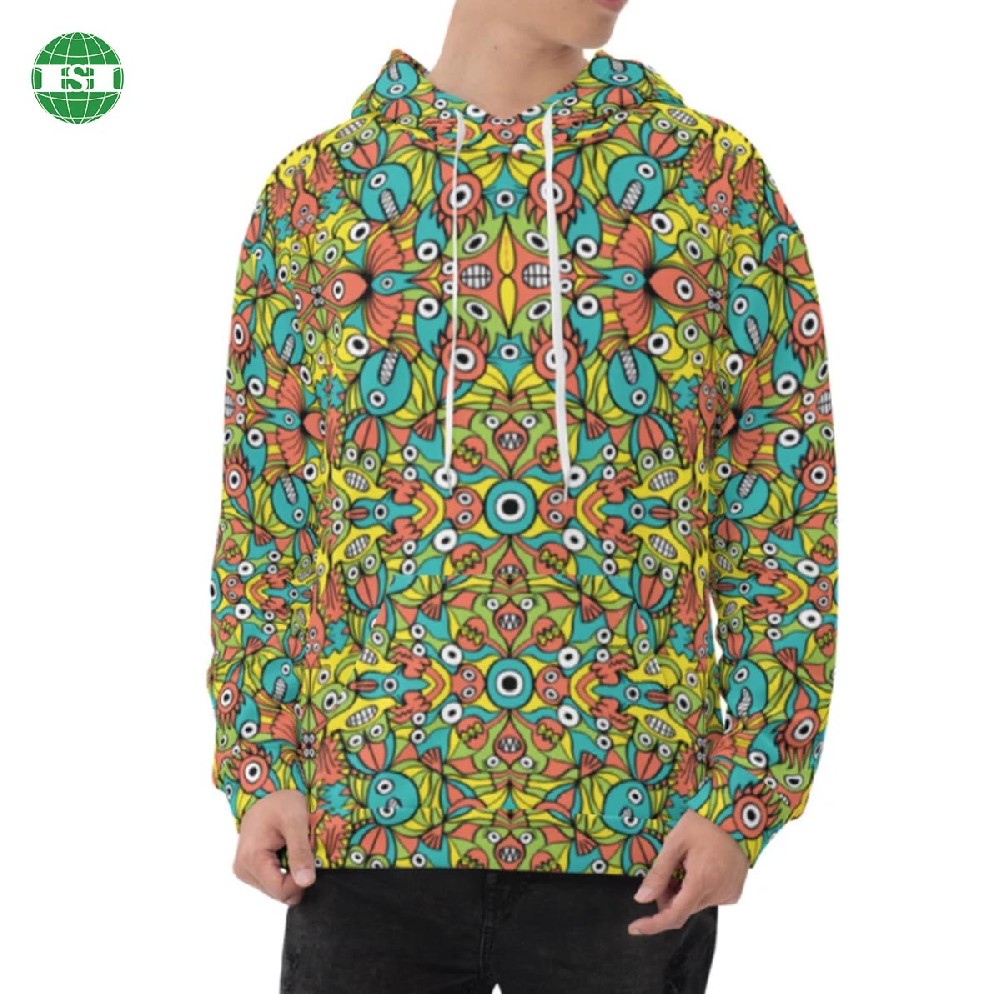 Graphic print pull over polyester hoodies unisex full customization