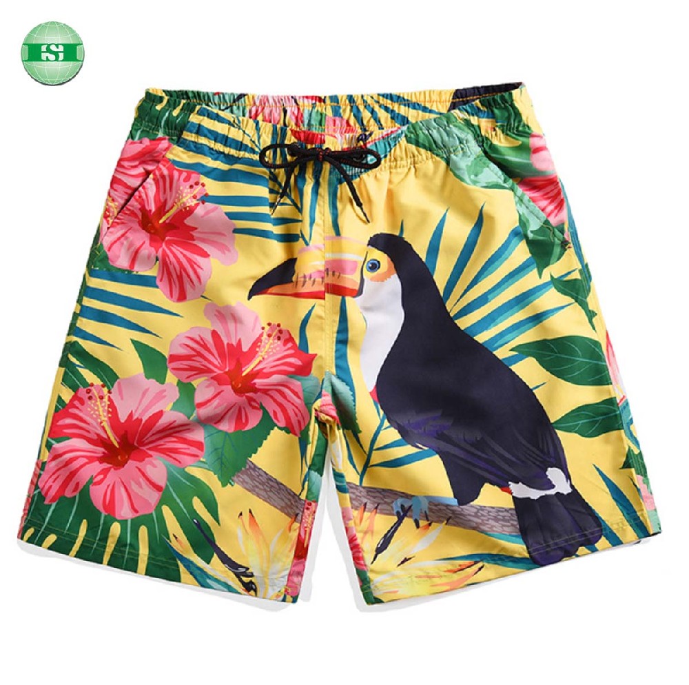 Toucans bird and flower print board shorts customised design