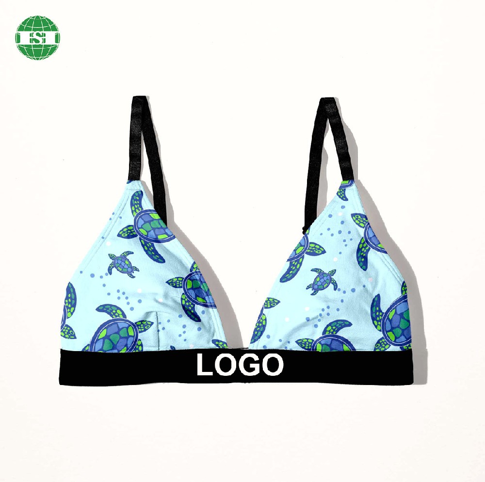 Sea turtle print triangle bra customized with your own logo and design