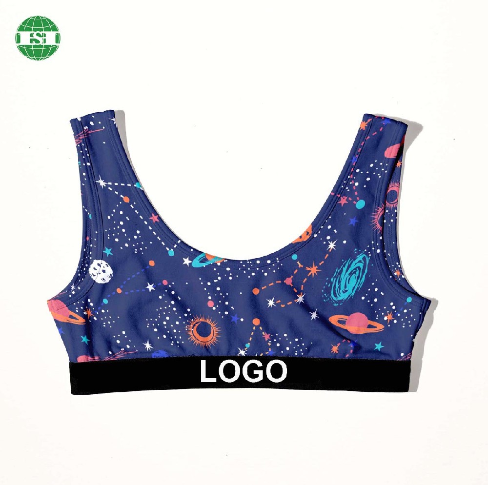 Space print bralette customized brand name U shaped sport bra