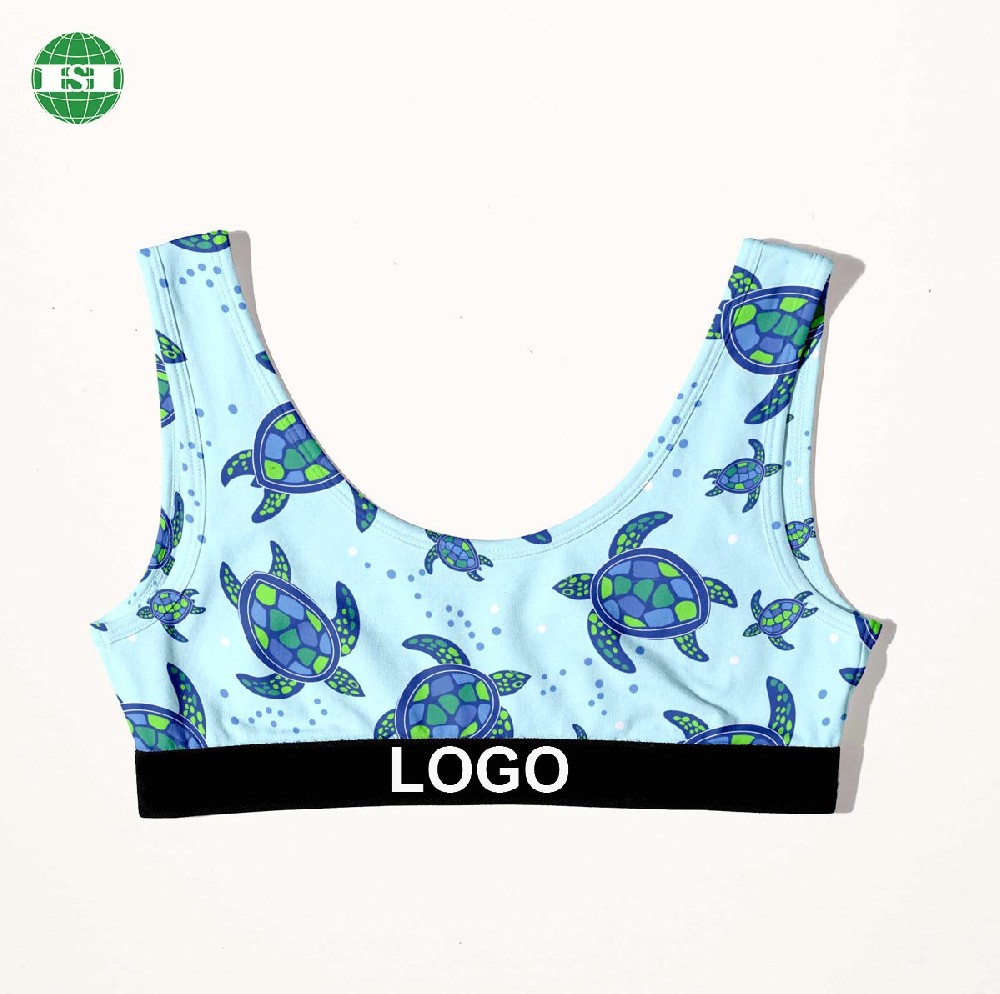Sea turtle print bralette customised brand name U shaped sport bra