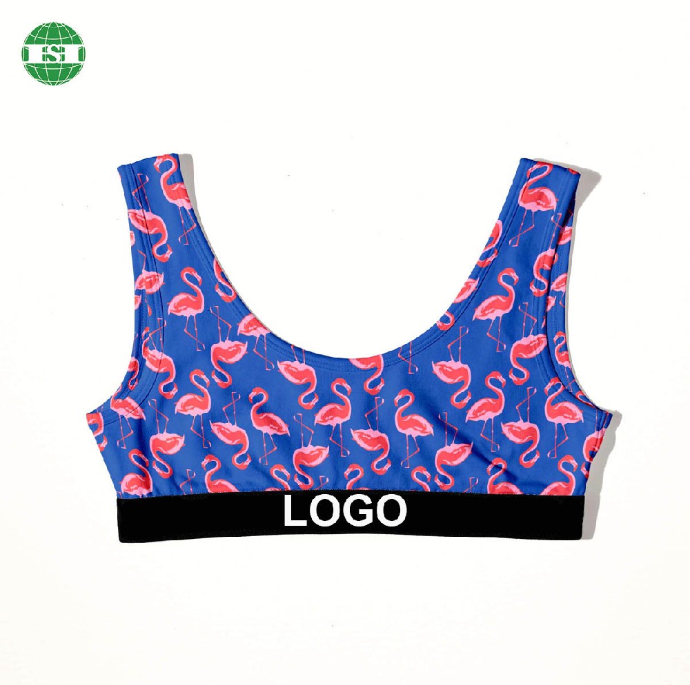 Customised logo flamingo print U shaped yoga bra