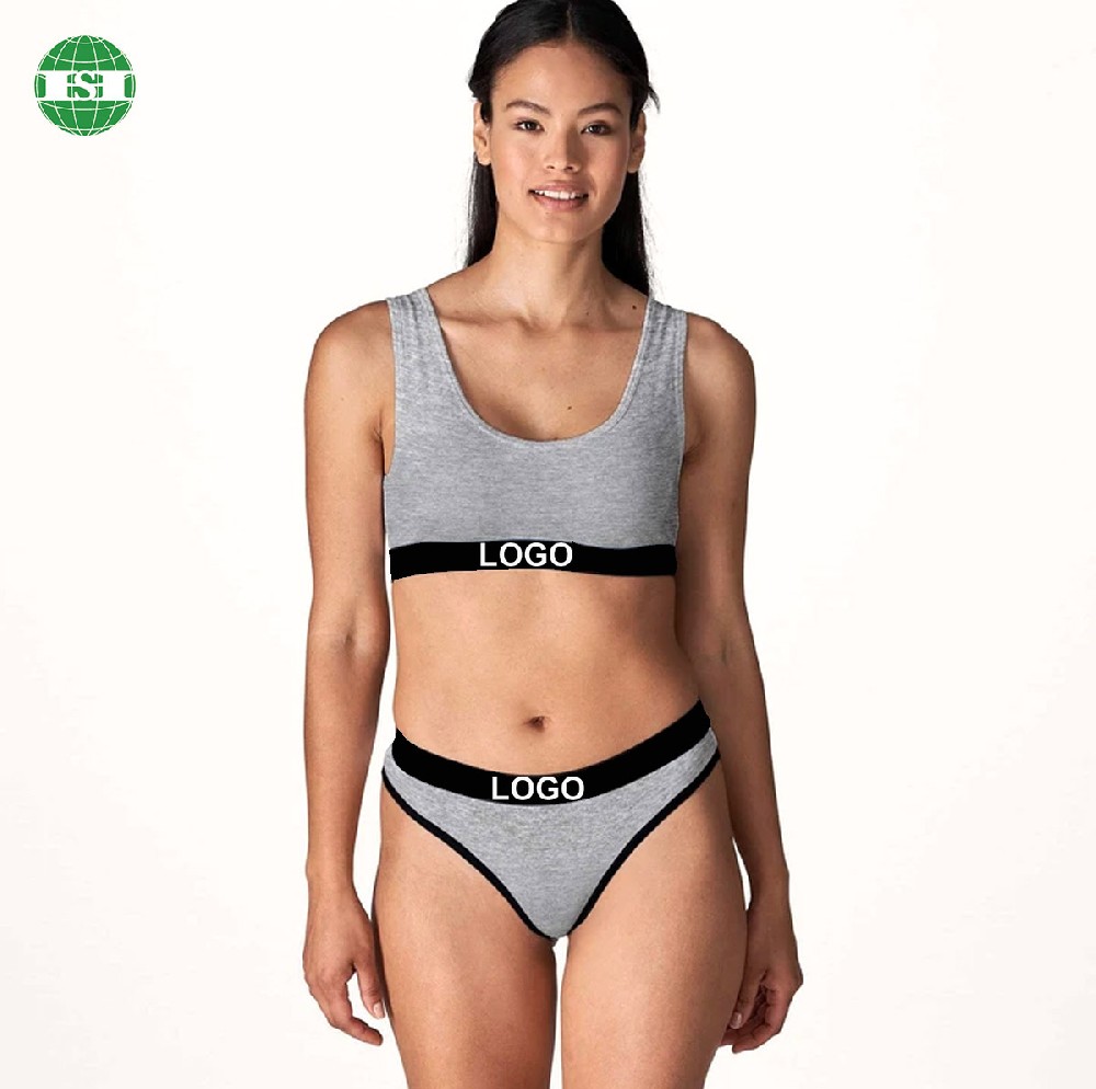 Customized logo grey cotton yoga bra