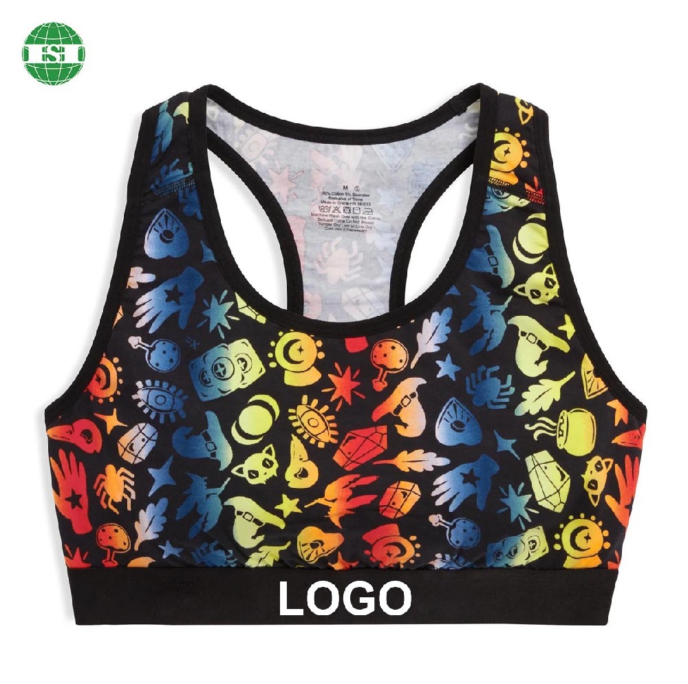 Colorful skull print sport bra fully customized with your own design
