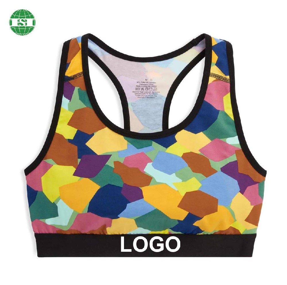 Colored panels design print sport bra quick dry