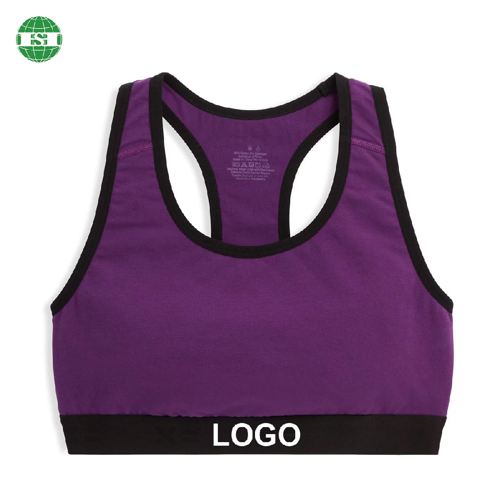 Custom made logo purple racerback sport bra for gym