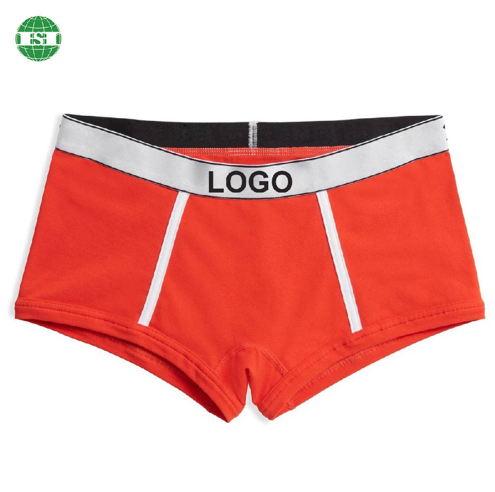 Orange boy shorts for ladies white binding tape on the front