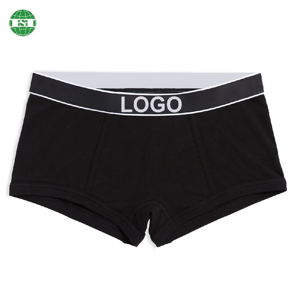 Black bamboo boy shorts for woman custom logo around waistband