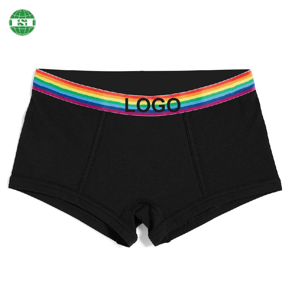 Custom logo rainbow waistband black modal boy shorts for girls