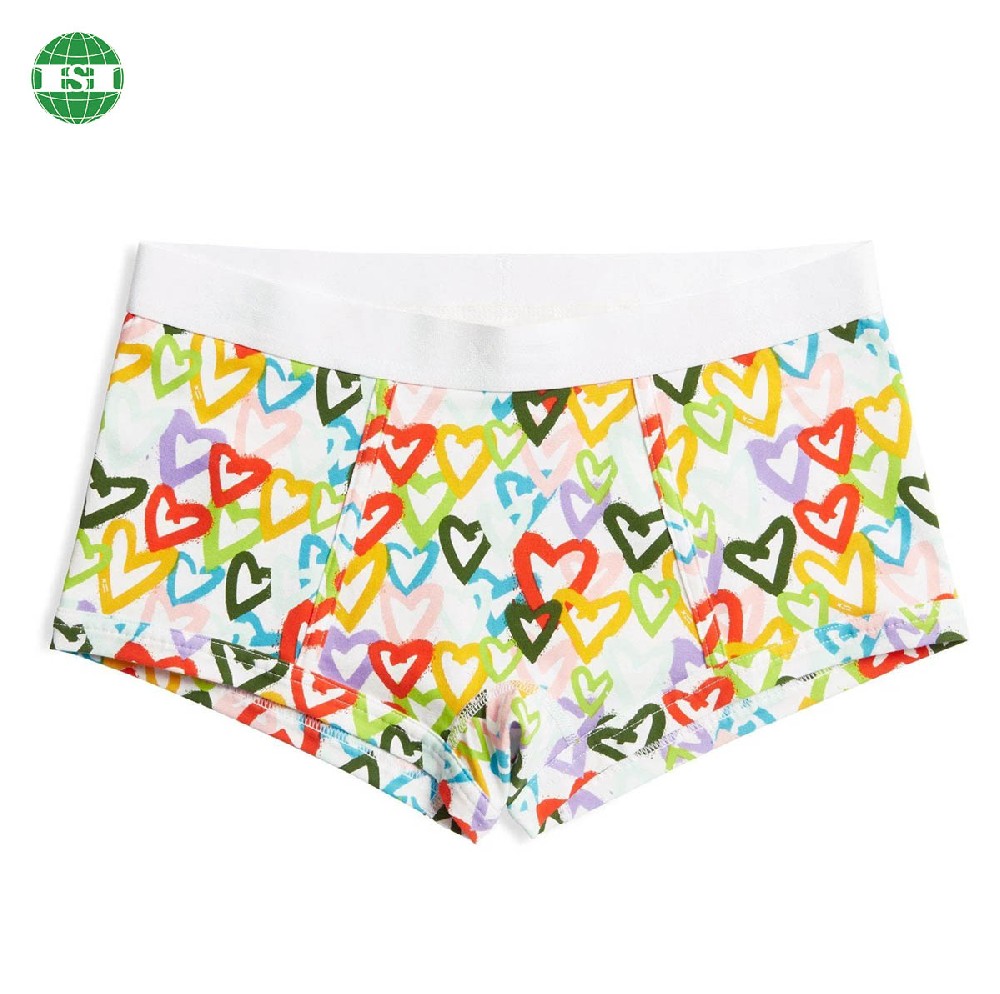Colorful heart design funny print boy shorts for female full customization
