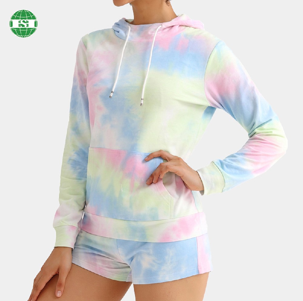Tie-dye design print pull over hoodies for women full customization