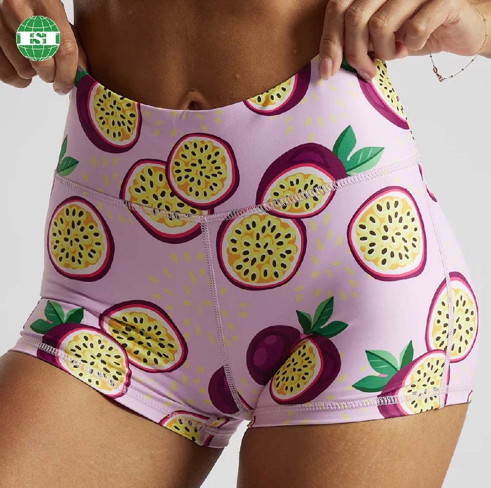 Passion fruit print fitness leggings boy shorts for women support customization