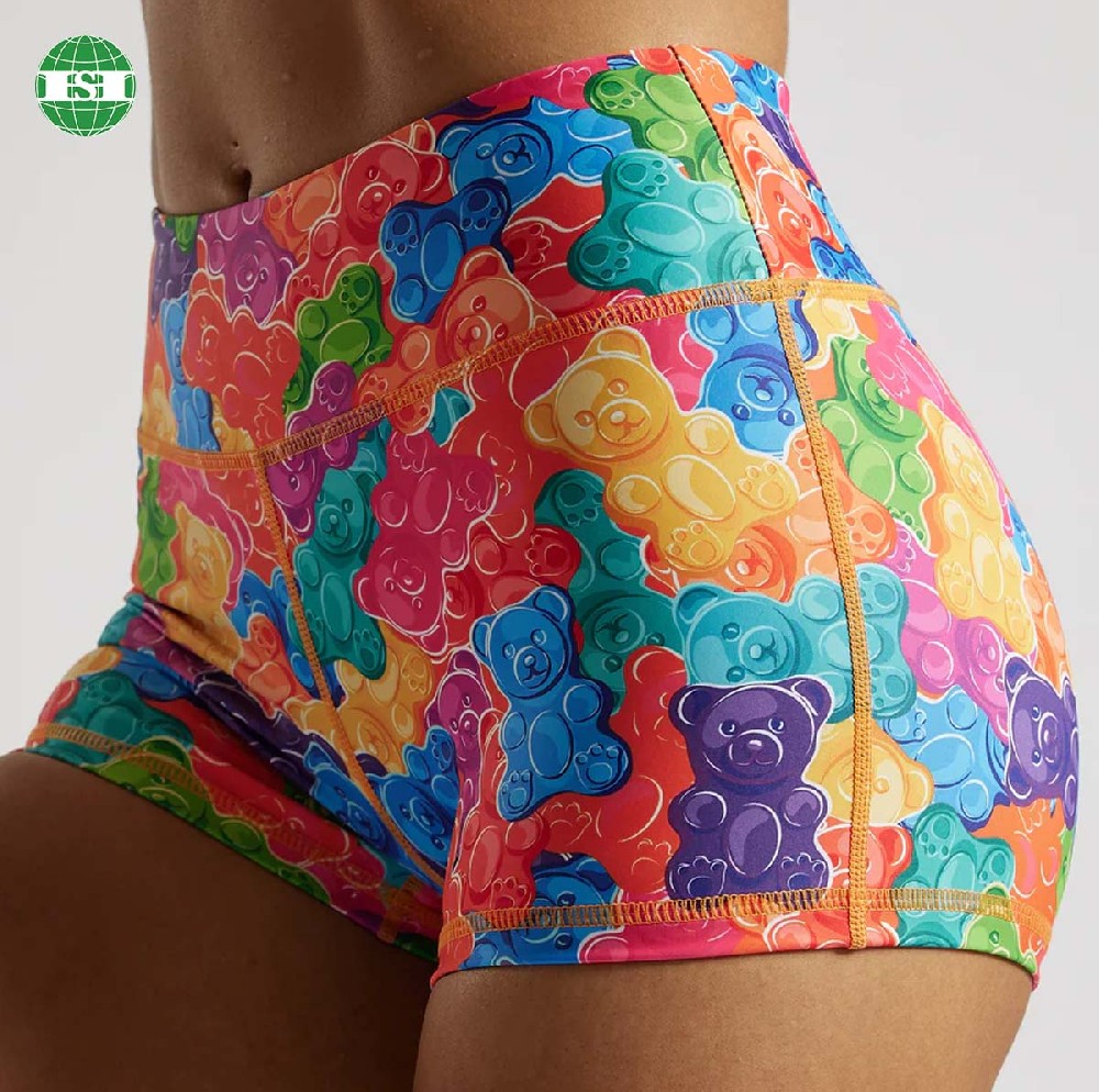 Colorful bear print yoga leggings boy shorts for girls support customization