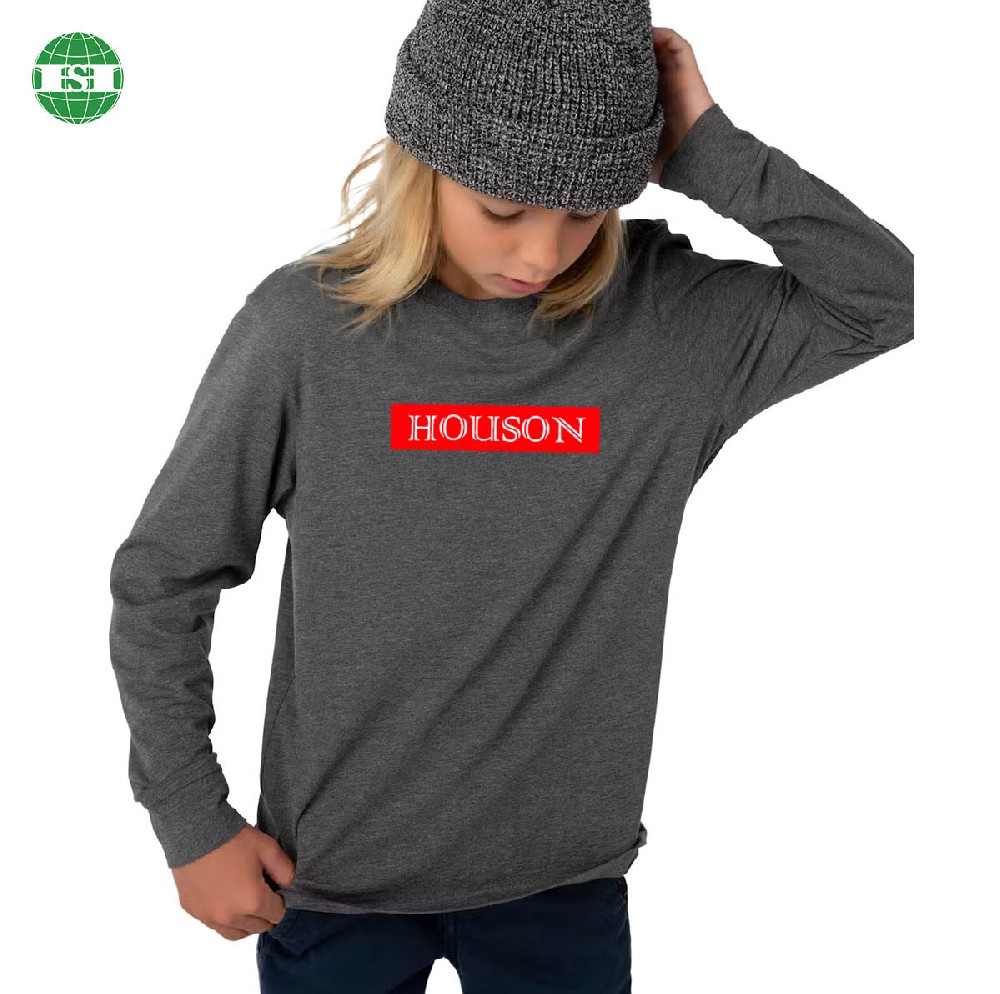 Customized brand name grey cotton long Sleeve Tee for girls