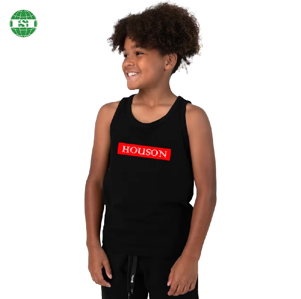 Boy's black 100% cotton vest support customization