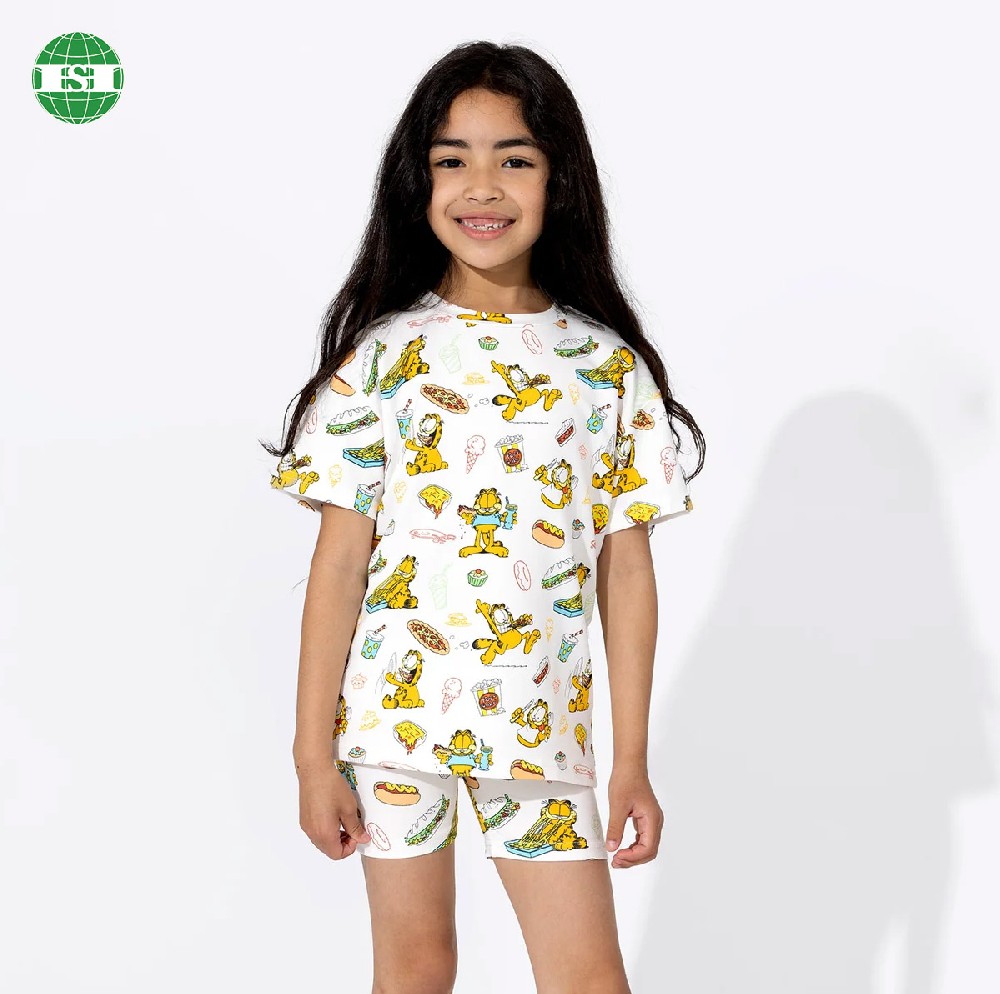 Custom made pattern all over print shirts and shorts for boys and girls